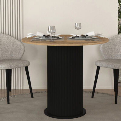 Τραπέζι Bohema Megapap χρώμα μαύρο - sepet oak Ø90x77,7εκ.