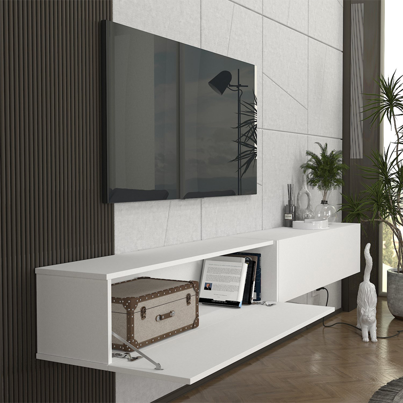 Έπιπλο τηλεόρασης επιτοίχιο Espanse Megapap χρώμα λευκό 241,8x31,7x30εκ. - Image 2