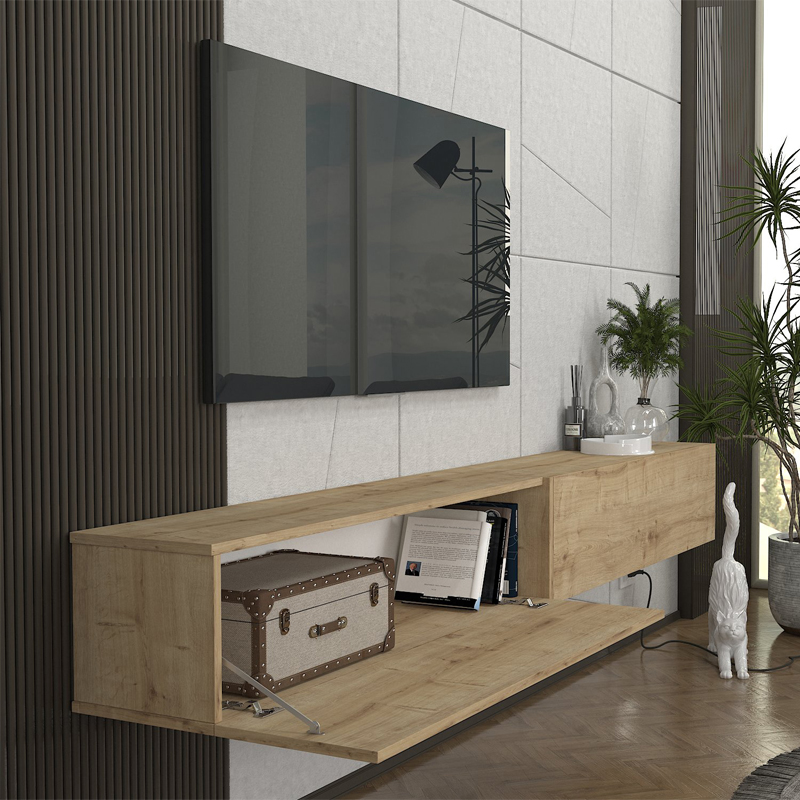 Έπιπλο τηλεόρασης επιτοίχιο Espanse Megapap χρώμα sapphire oak 241,8x31,7x30εκ. - Image 2