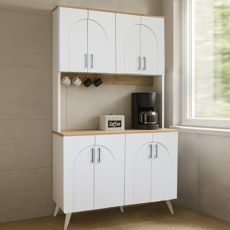 Έπιπλο κουζίνας Kalira 4 Megapap χρώμα λευκό - rota oak 120x40x196εκ. - Image 2