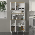 Έπιπλο κουζίνας Potter 3 Megapap χρώμα λευκό - rota oak 90x40x196,1εκ.