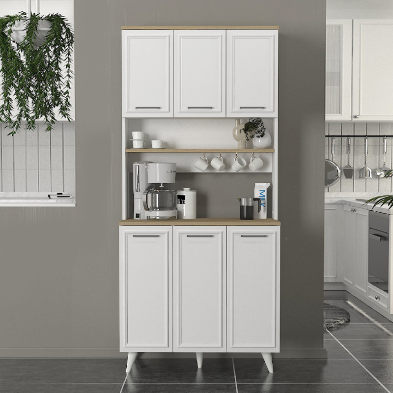 Έπιπλο κουζίνας Potter 3 Megapap χρώμα λευκό - rota oak 90x40x196,1εκ. - Image 2