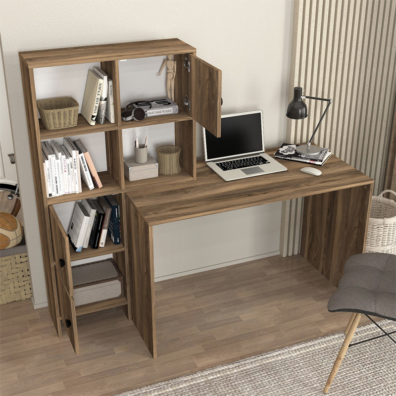 Γραφείο εργασίας Lesya Megapap αναστρέψιμο χρώμα καρυδί 159,2x59,6x141,2εκ. - Image 2