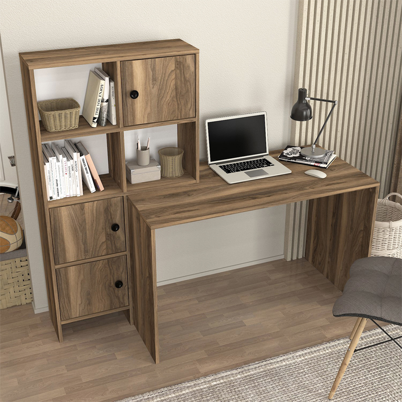 Γραφείο εργασίας Lesya Megapap αναστρέψιμο χρώμα καρυδί 159,2x59,6x141,2εκ. - Image 3