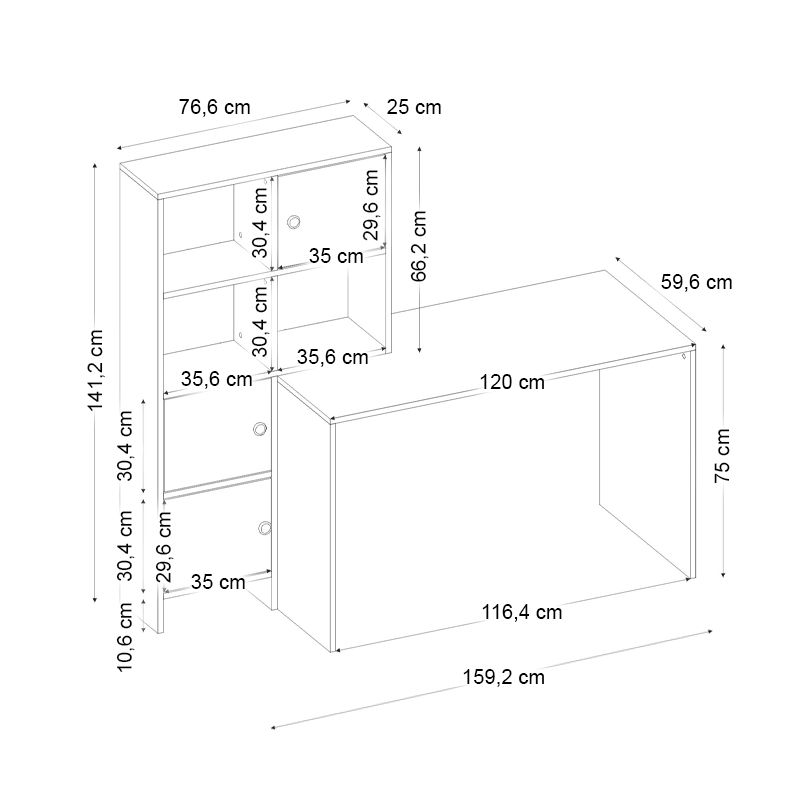 Γραφείο εργασίας Lesya Megapap αναστρέψιμο χρώμα καρυδί 159,2x59,6x141,2εκ. - Image 7