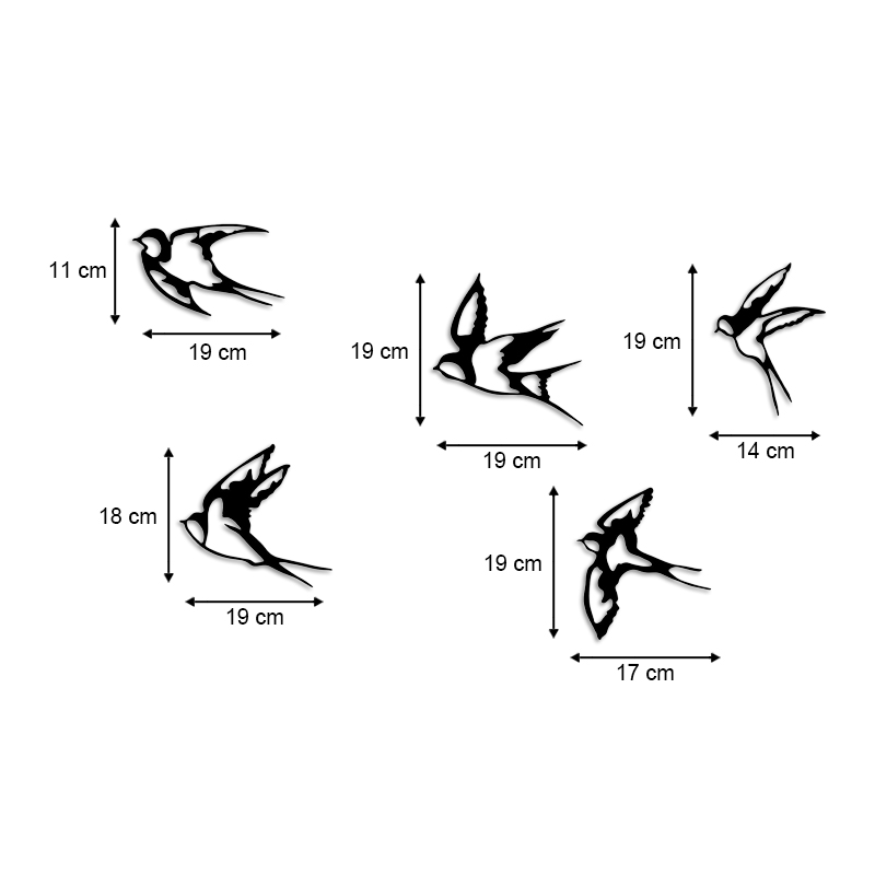 Διακοσμητικό τοίχου Swallows Megapap 5 τμχ μεταλλικό χρώμα μαύρο 19x19εκ. - Image 2