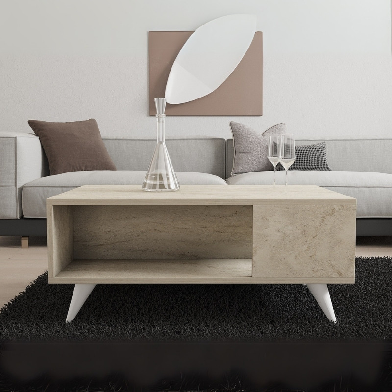 Τραπεζάκι σαλονιού Yuka Megapap χρώμα travertine 90x60x39,5εκ. - Image 2