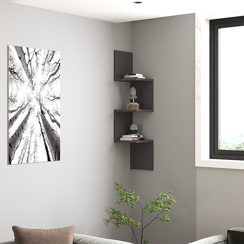 Ραφιέρα τοίχου Zikzak Megapap χρώμα ανθρακί 25x25x105,4εκ. - Image 2