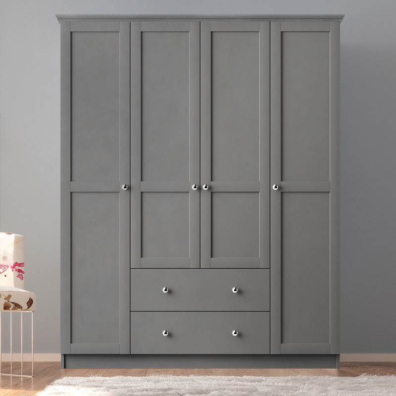 Ντουλάπα ρούχων Emily Megapap τετράφυλλη με συρτάρια χρώμα ανθρακί 140x50x210εκ. - Image 2