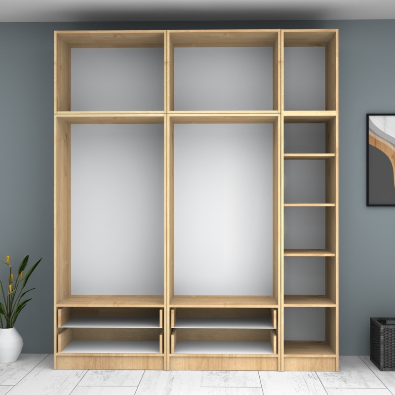 Ντουλάπα ρούχων Ricardo Megapap πεντάφυλλη με πατάρι και συρτάρια χρώμα φυσικό οξιάς 200x51,8x240εκ. - Image 2