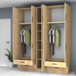 Ντουλάπα ρούχων Ricardo Megapap πεντάφυλλη με πατάρι και συρτάρια χρώμα φυσικό οξιάς 200x51,8x240εκ.