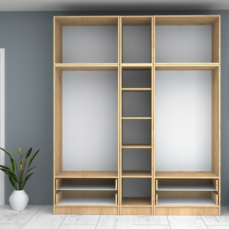 Ντουλάπα ρούχων Ricardo Megapap πεντάφυλλη με πατάρι και συρτάρια χρώμα φυσικό οξιάς 200x51,8x240εκ. - Image 2