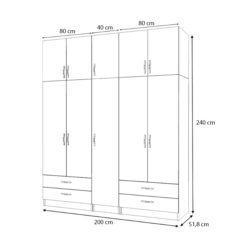 Ντουλάπα ρούχων Ricardo Megapap πεντάφυλλη με πατάρι και συρτάρια χρώμα φυσικό οξιάς 200x51,8x240εκ. - Image 4