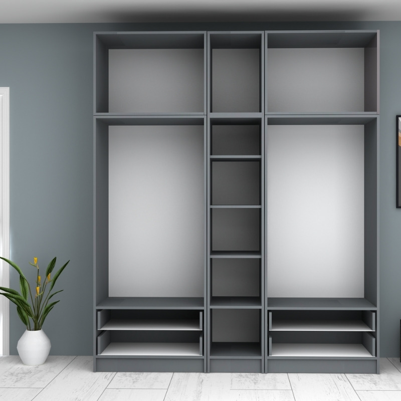 Ντουλάπα ρούχων Ricardo Megapap πεντάφυλλη με πατάρι και συρτάρια χρώμα ανθρακί 200x51,8x240εκ. - Image 2