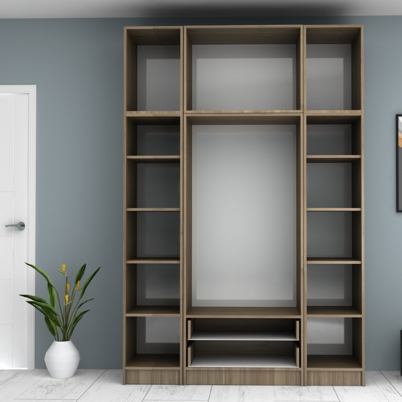 Ντουλάπα ρούχων Ricardo Megapap τετράφυλλη με πατάρι και συρτάρια χρώμα καρυδί 160x51,8x240εκ. - Image 2