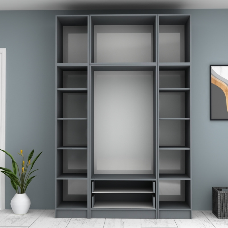 Ντουλάπα ρούχων Ricardo Megapap τετράφυλλη με πατάρι και συρτάρια χρώμα ανθρακί 160x51,8x240εκ. - Image 2