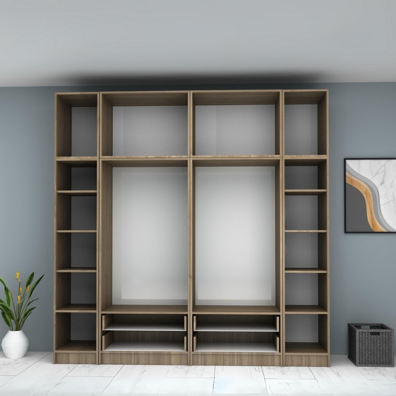 Ντουλάπα ρούχων Ricardo Megapap εξάφυλλη με πατάρι και συρτάρια χρώμα καρυδί 240x51,8x240εκ. - Image 2