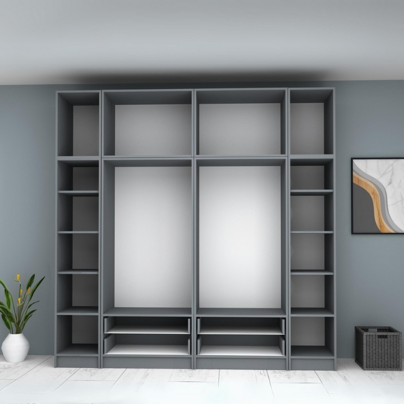 Ντουλάπα ρούχων Ricardo Megapap εξάφυλλη με πατάρι και συρτάρια χρώμα ανθρακί 240x51,8x240εκ. - Image 2