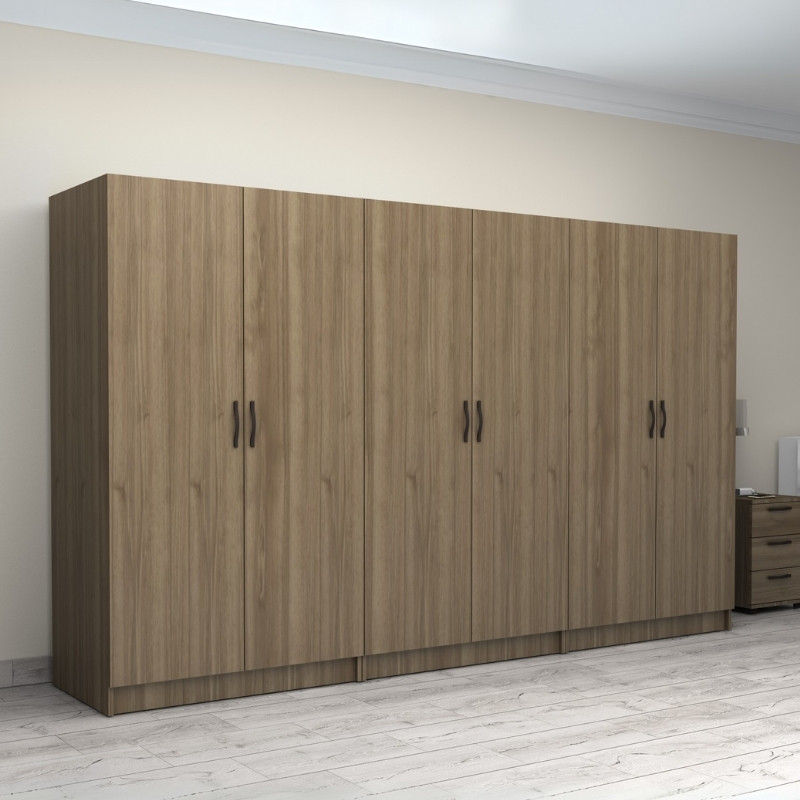 Ντουλάπα ρούχων Victoria Megapap εξάφυλλη χρώμα καρυδί 300x60x181εκ. - Image 3