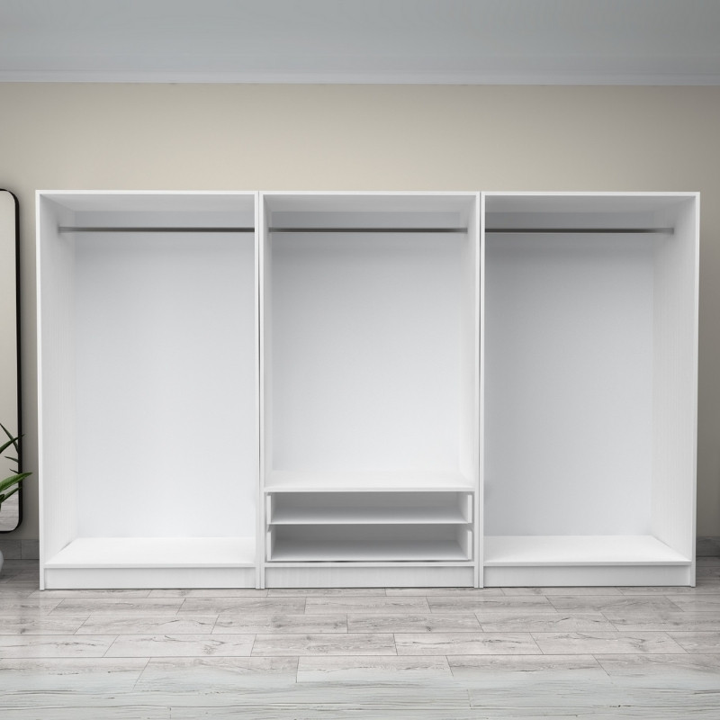 Ντουλάπα ρούχων Victoria Megapap εξάφυλλη με συρτάρια χρώμα λευκό 300x60x181εκ. - Image 2