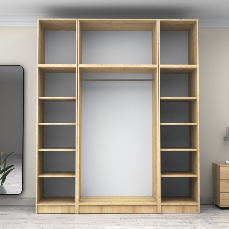 Ντουλάπα ρούχων Victoria Megapap τετράφυλλη με πατάρι χρώμα φυσικό οξιάς 200x60x240εκ. - Image 2