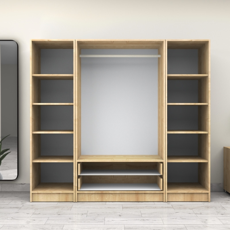 Ντουλάπα ρούχων Victoria Megapap τετράφυλλη με συρτάρια χρώμα φυσικό οξιάς 200x60x181εκ. - Image 2