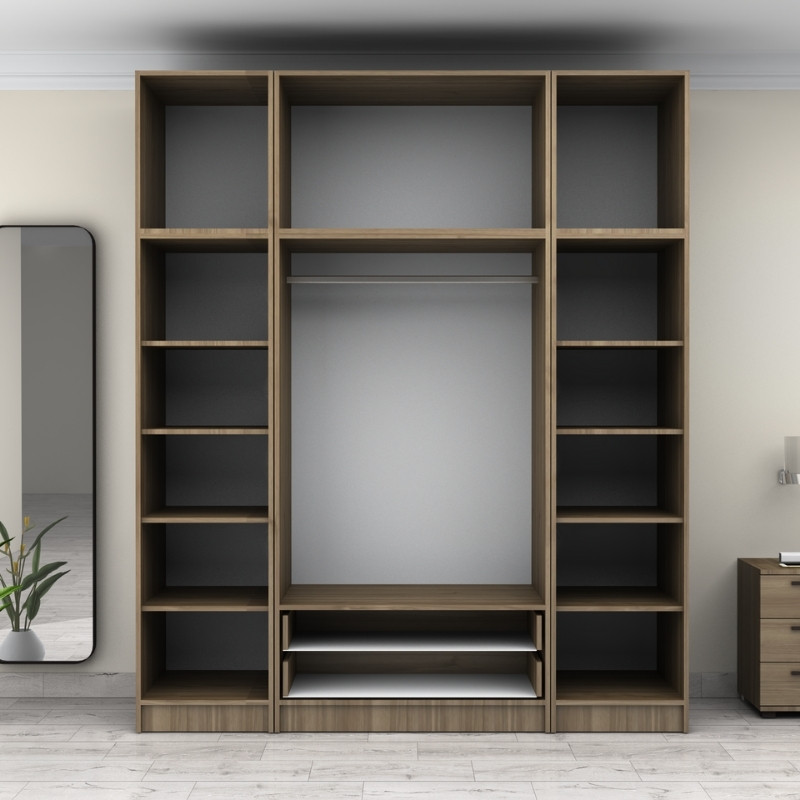 Ντουλάπα ρούχων Victoria Megapap τετράφυλλη με πατάρι και συρτάρια χρώμα καρυδί 200x60x240εκ. - Image 2