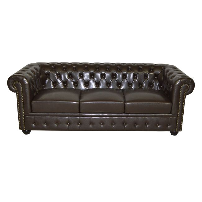 ΚΑΝΑΠΕΣ 3ΘΕΣΙΟΣ T.CHESTERFIELD HM3009.01 ΤΕΧΝΟΔΕΡΜΑ ΣΚΟΥΡΟ ΚΑΦΕ 208x90x73Υ εκ. - Image 2