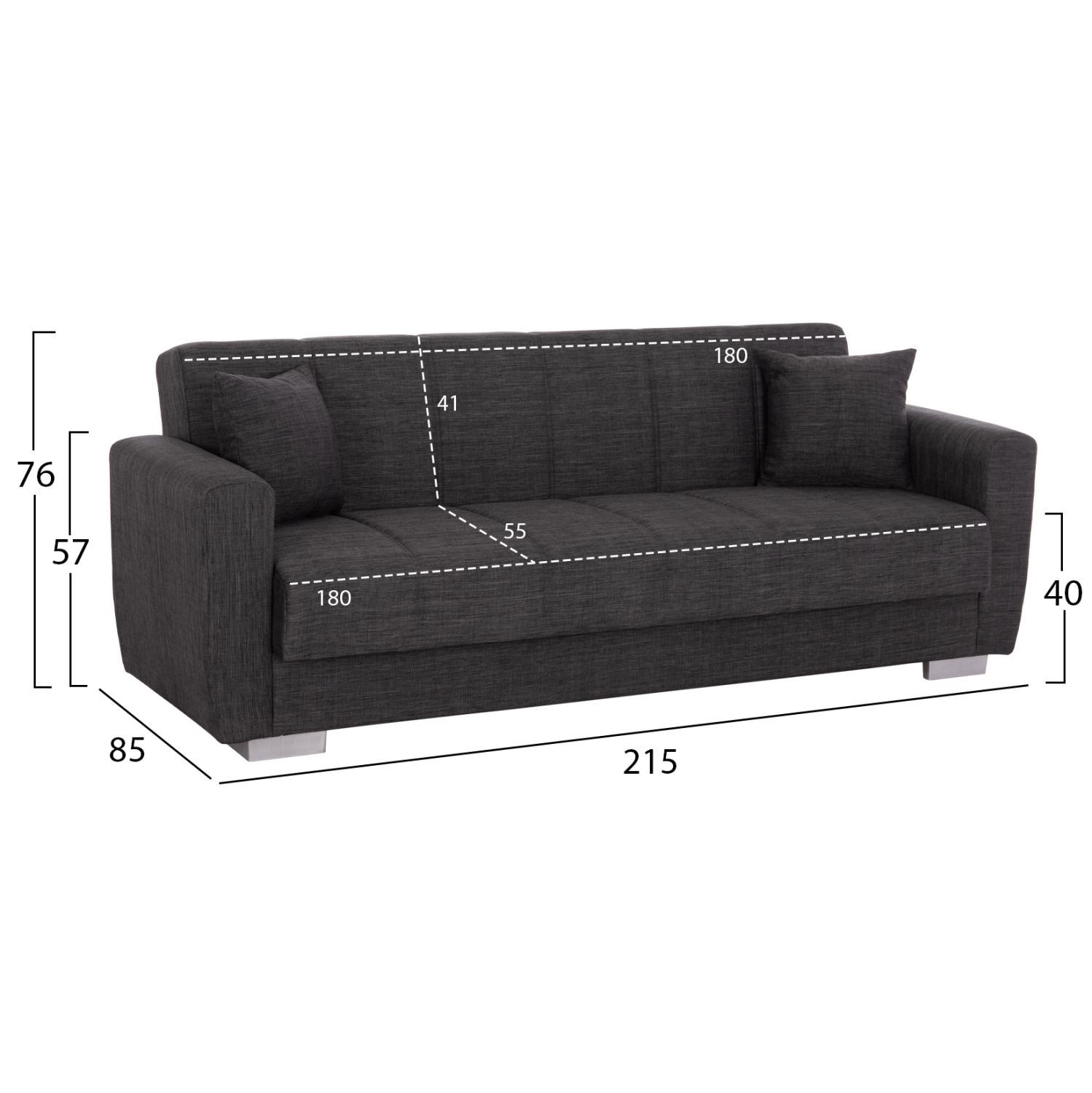 ΚΑΝΑΠΕΣ ΚΡΕΒΑΤΙ POLYA ΤΡΙΘΕΣΙΟΣ HM3240.03 ΓΚΡΙ 215x85x76Υ εκ. - Image 2