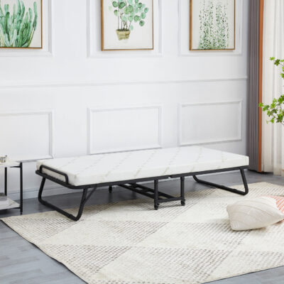 ΚΡΕΒΑΤΙ-ΡΑΝΤΖΟ ΜΕ ΣΤΡΩΜΑ NETTI HM691.01 ΜΕΤΑΛΛΙΚΟ ΜΑΥΡΟ ΜΑΤ 190x76x30Υεκ.