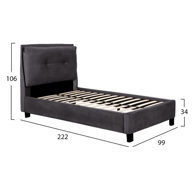 ΚΡΕΒΑΤΙ RILEY 90x200 εκ. ΜΕ ΥΦΑΣΜΑ ΒΕΛΟΥΔΟ ΓΚΡΙ HM561.01 - Image 2