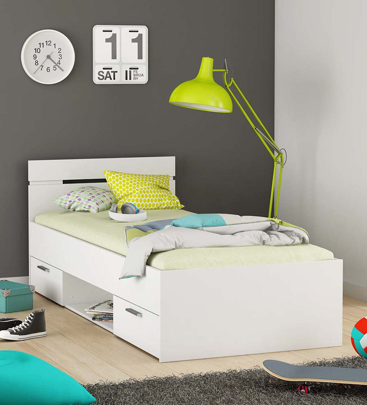 Michigan κρεβάτι μονό με δυο συρτάρια 95x205x75εκ. ( για στρώμα 90x200εκ. ) Λευκό