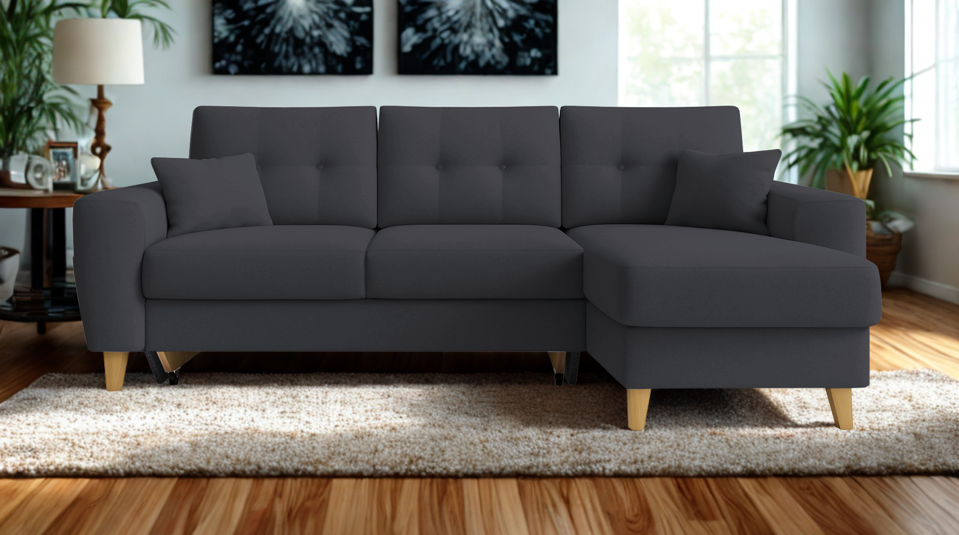 Fiona γωνιακός καναπές κρεβάτι 235x160x82εκ. με αποθηκευτικό χώρο Γκρι σκούρο με αναστρέψιμη γωνία - Image 2