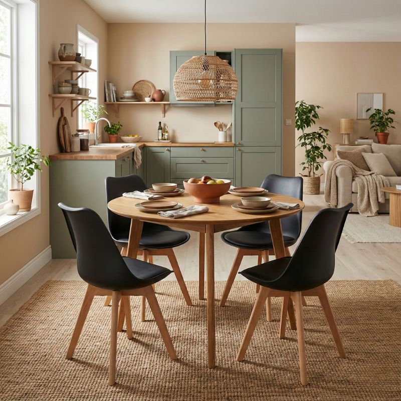 Καρέκλα τραπεζαρίας Viva Megapap PP - PU μαύρο - ξύλινο φυσικό πόδι 48,5x54x80εκ. - Image 2