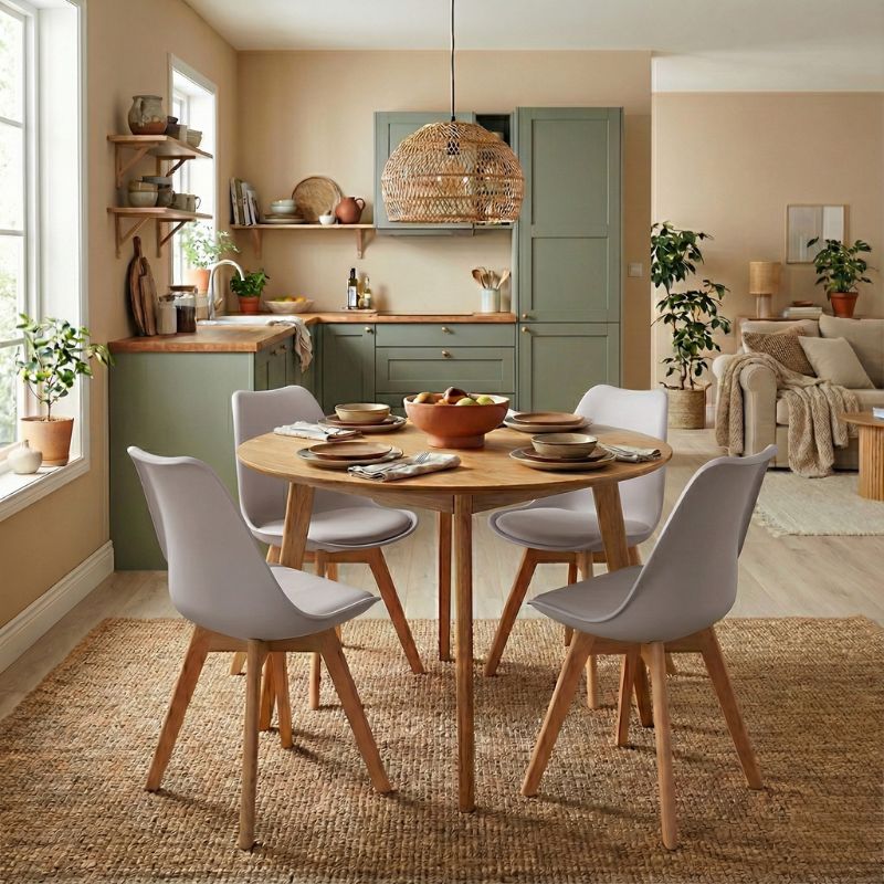 Καρέκλα τραπεζαρίας Viva Megapap PP - PU cappuccino - ξύλινο φυσικό πόδι 48,5x54x80εκ. - Image 2