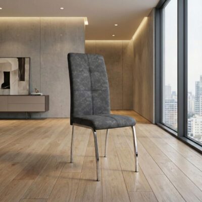 Καρέκλα τραπεζαρίας Alma Megapap γκρι PU - μεταλλικό πόδι χρωμίου 42x53x97εκ.