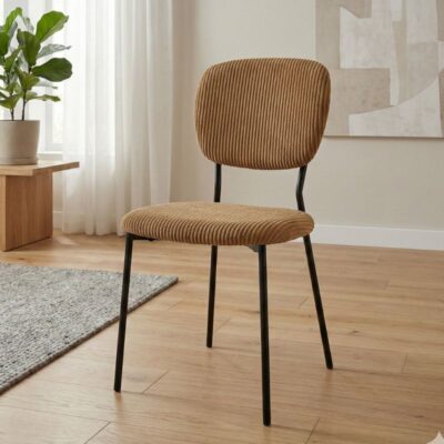 Καρέκλα τραπεζαρίας Kevin Megapap μουσταρδί ύφασμα - μεταλλικό μαύρο πόδι 48x51x87εκ.