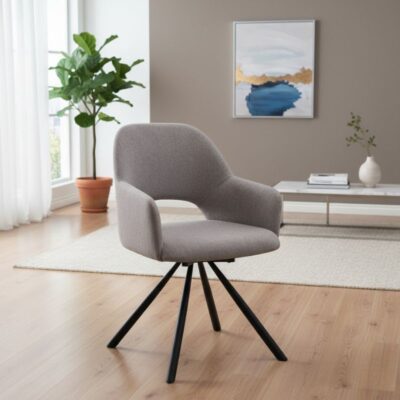 Πολυθρόνα τραπεζαρίας Gabriel Megapap μπεζ ύφασμα - μεταλλικό μαύρο πόδι 58x60x85εκ.