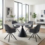 Τραπέζι Logan Megapap sintered stone - μέταλλο χρώμα γκρι εφέ μαρμάρου - μαύρο Ø120x72εκ.