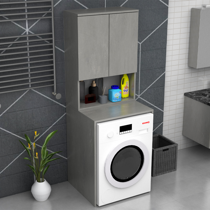 Έπιπλο πλυντηρίου Cozen Megapap χρώμα γκρι σκυροδέματος 65x60x178εκ. - Image 3