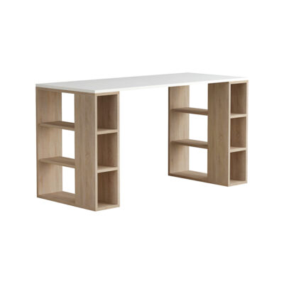 Γραφείο εργασίας Colmar Megapap χρώμα λευκό - sapphire oak 140x60x75εκ