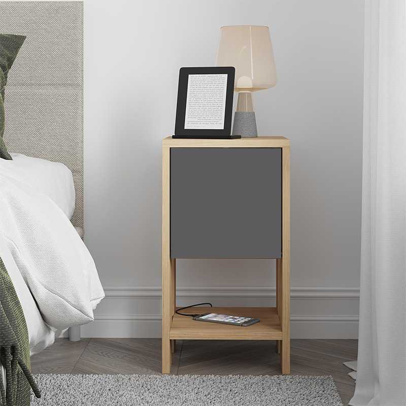 Κομοδίνο Ema Megapap χρώμα sapphire oak - ανθρακί 30x30x55εκ. - Image 2