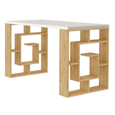 Γραφείο εργασίας Labirent Megapap χρώμα sapphire oak - λευκό 140x60x75εκ