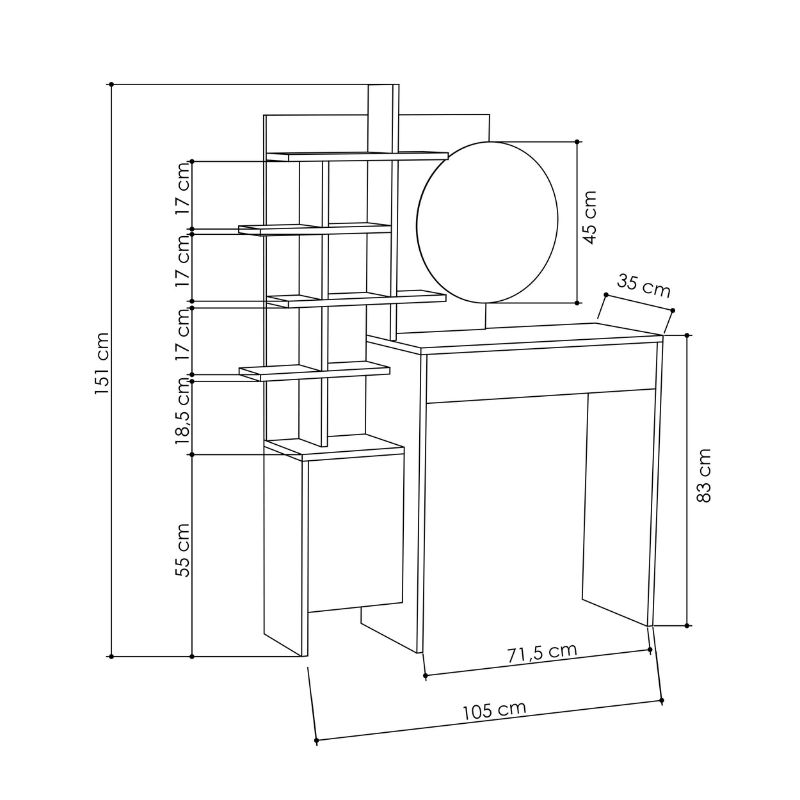 Τουαλέτα με καθρέπτη Mup Megapap χρώμα λευκό - sapphire oak 105x35x151εκ. - Image 7