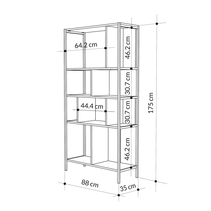 Βιβλιοθήκη Midi Megapap χρώμα sapphire oak - silky black 88x35x175εκ. - Image 5