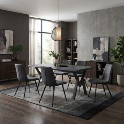 Τραπέζι Walter Megapap Mdf - μεταλλικό χρώμα σκούρο γκρι σκυροδέματος 160x80x75εκ.