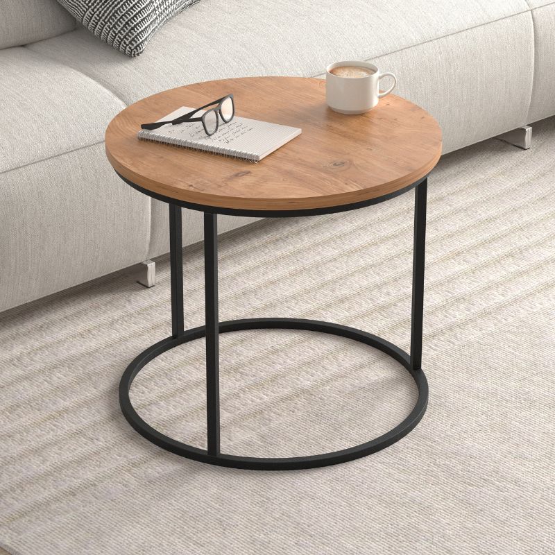 Τραπεζάκι σαλονιού σετ 2 τμχ Hilal Megapap χρώμα pine oak Ø66x49,5εκ. - Image 2