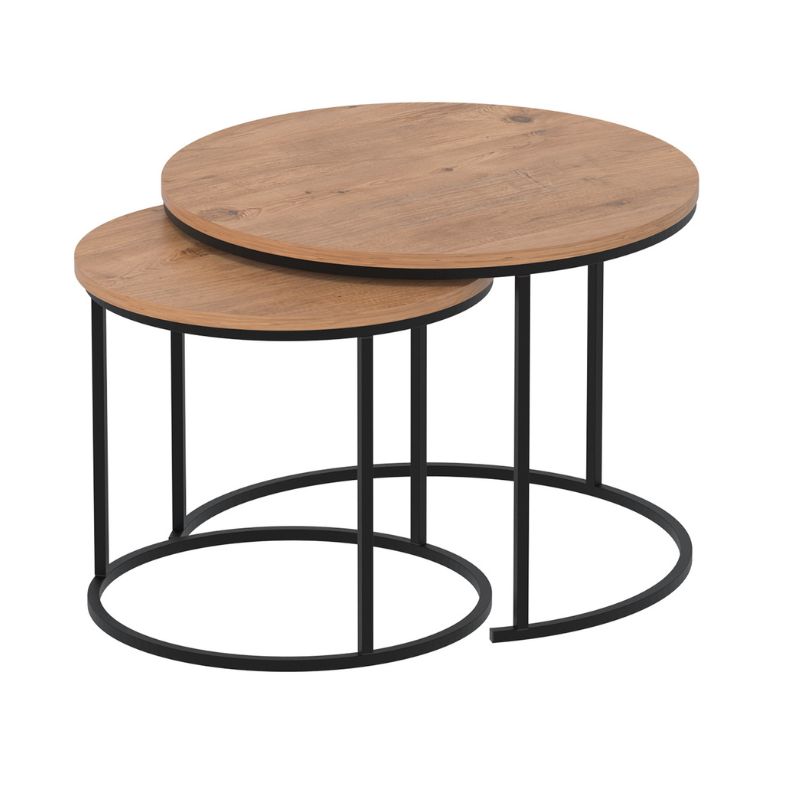 Τραπεζάκι σαλονιού σετ 2 τμχ Hilal Megapap χρώμα pine oak Ø66x49,5εκ. - Image 3