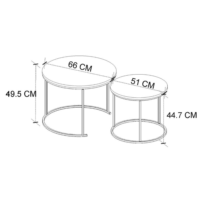 Τραπεζάκι σαλονιού σετ 2 τμχ Hilal Megapap χρώμα pine oak Ø66x49,5εκ. - Image 4