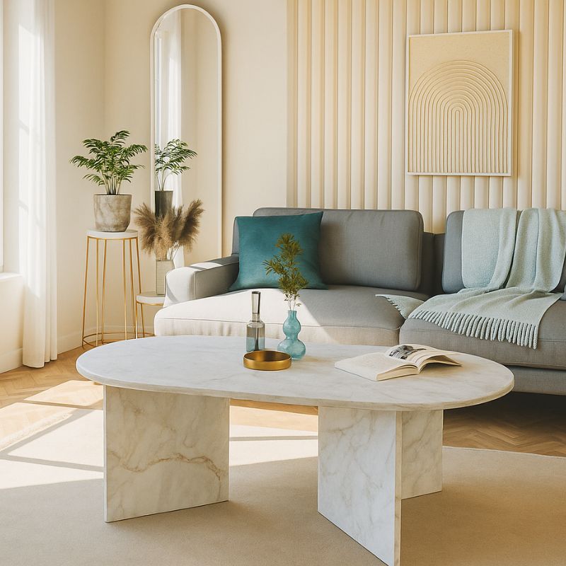 Τραπεζάκι σαλονιού Cortado Megapap χρώμα λευκό εφέ μαρμάρου 120x60x39,6εκ. - Image 3